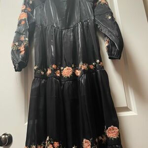 Savanna Jane Black Dress with Floral Embroidery